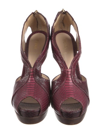Fendi Snakeskin Animal Print T-Strap Pumps