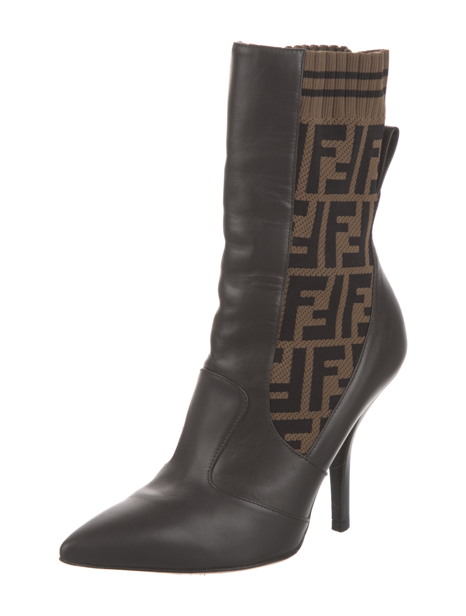 Fendi Zucca FF Logo Leather Sock Boots