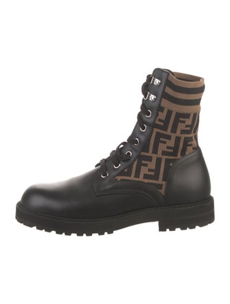Fendi Zucca FF Logo Leather Combat Boots