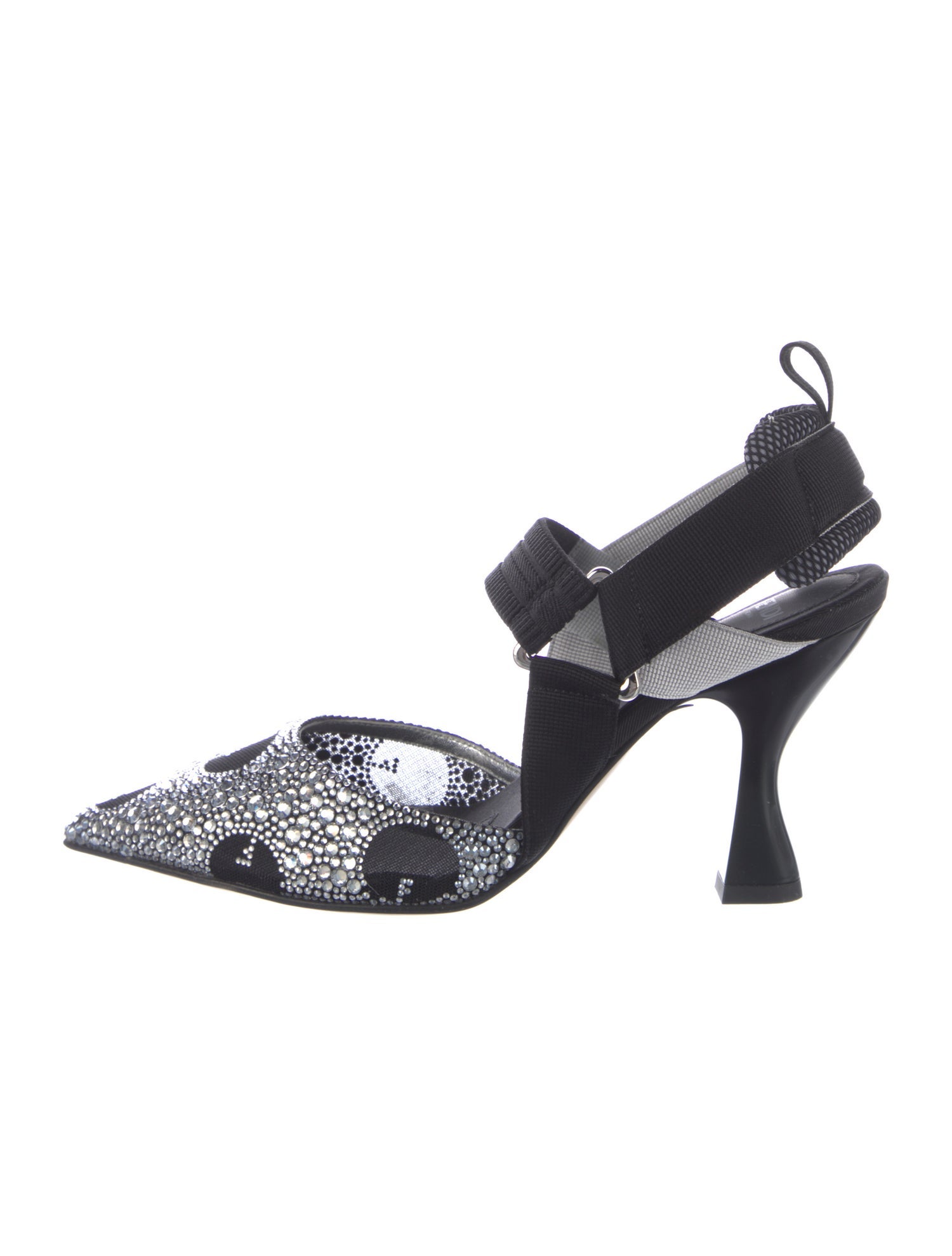 Fendi Zucca FF Logo Crystal Embellishments Slingback Pumps