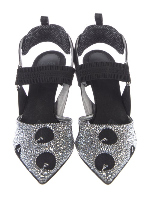 Fendi Zucca FF Logo Crystal Embellishments Slingback Pumps