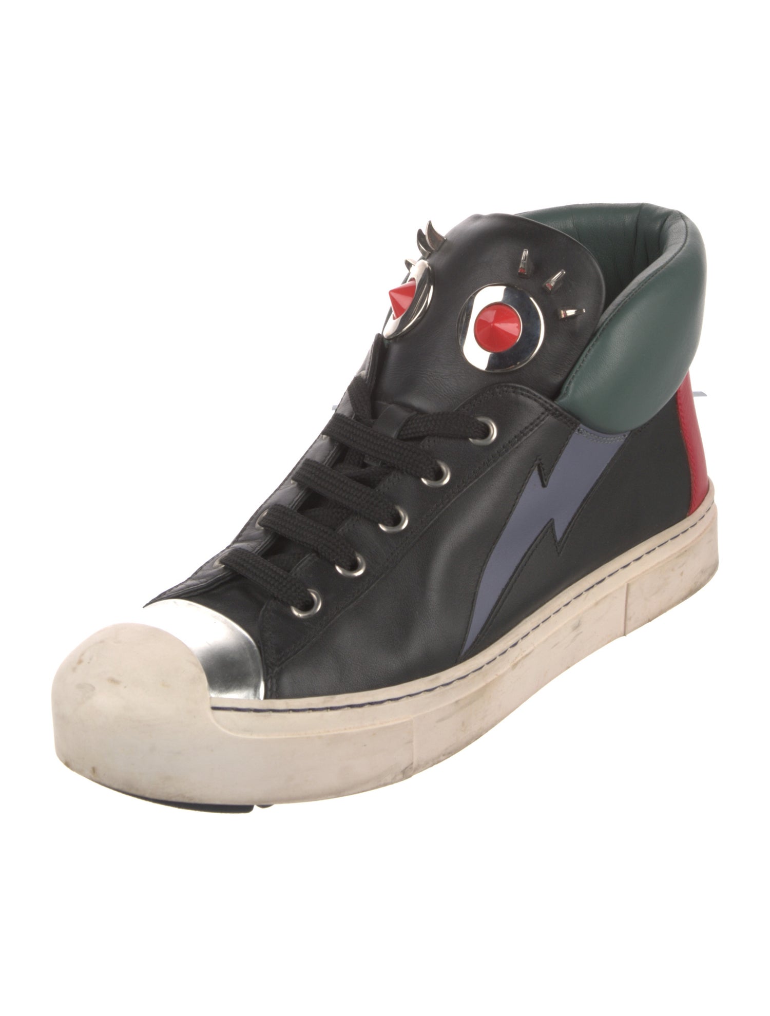 Fendi Monsters Motif Leather Sneakers