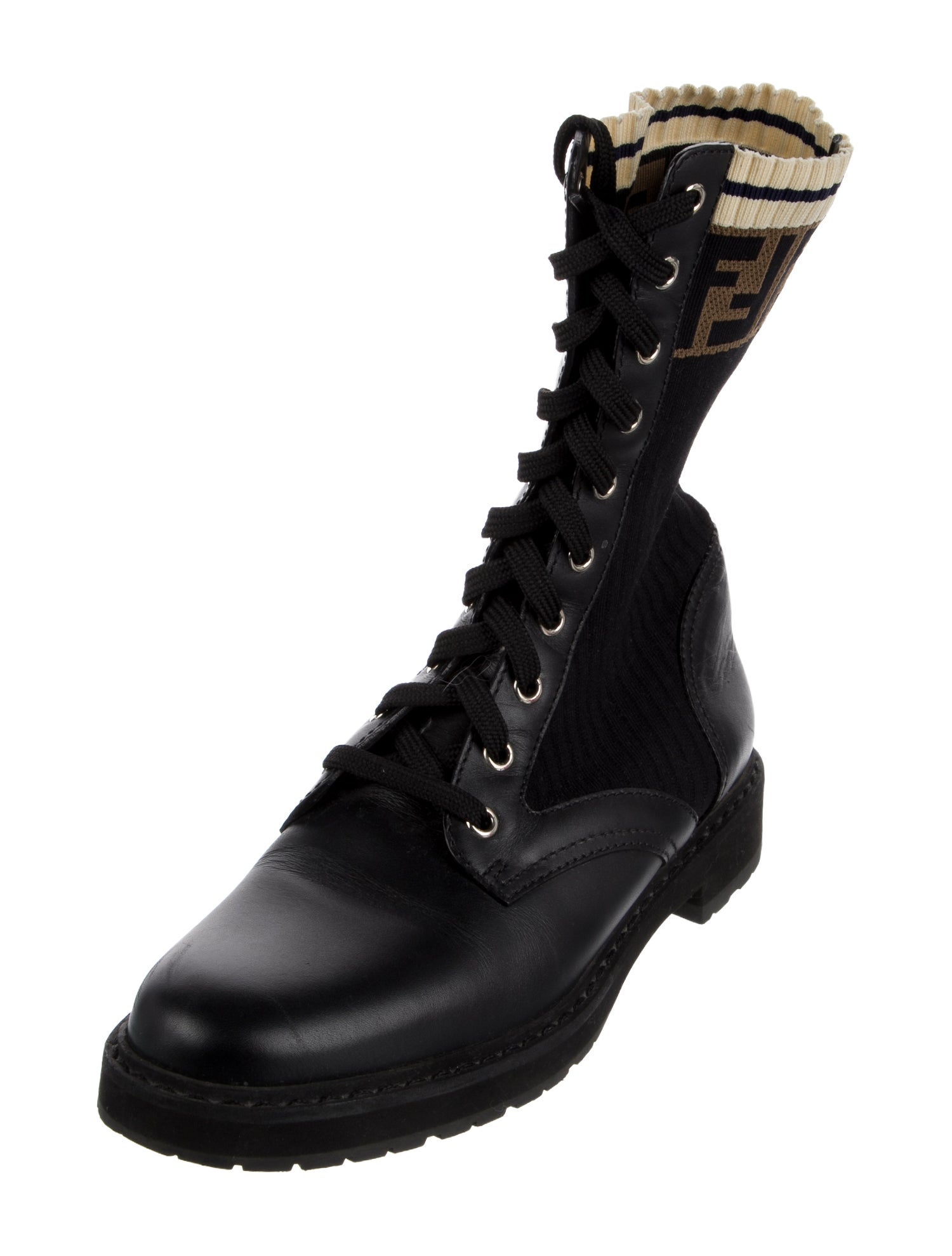 Fendi Zucca FF Logo Leather Combat Boots