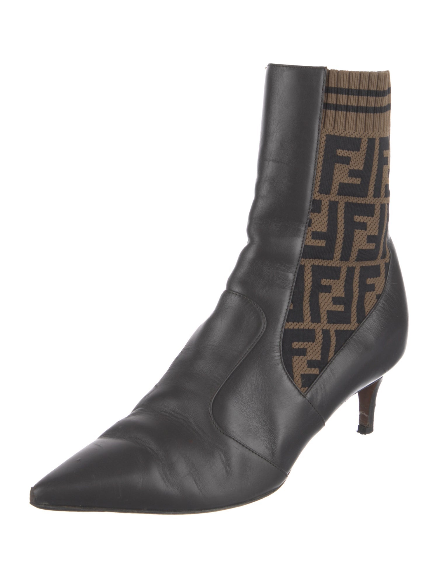 Fendi Zucca FF Logo Leather Sock Boots