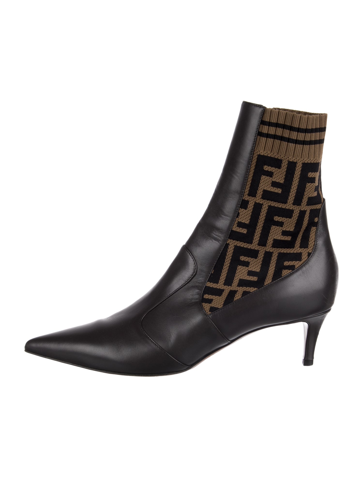 Fendi Zucca FF Logo Leather Sock Boots