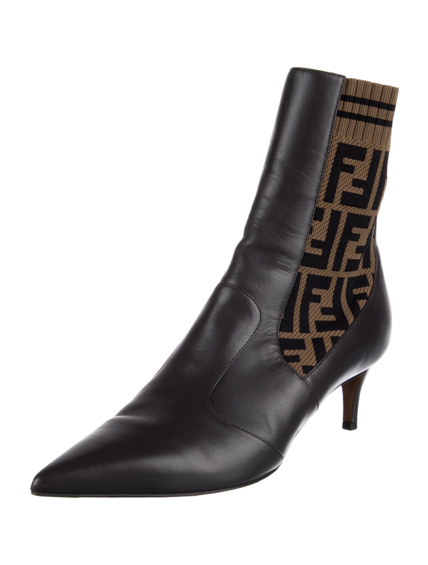 Fendi Zucca FF Logo Leather Sock Boots