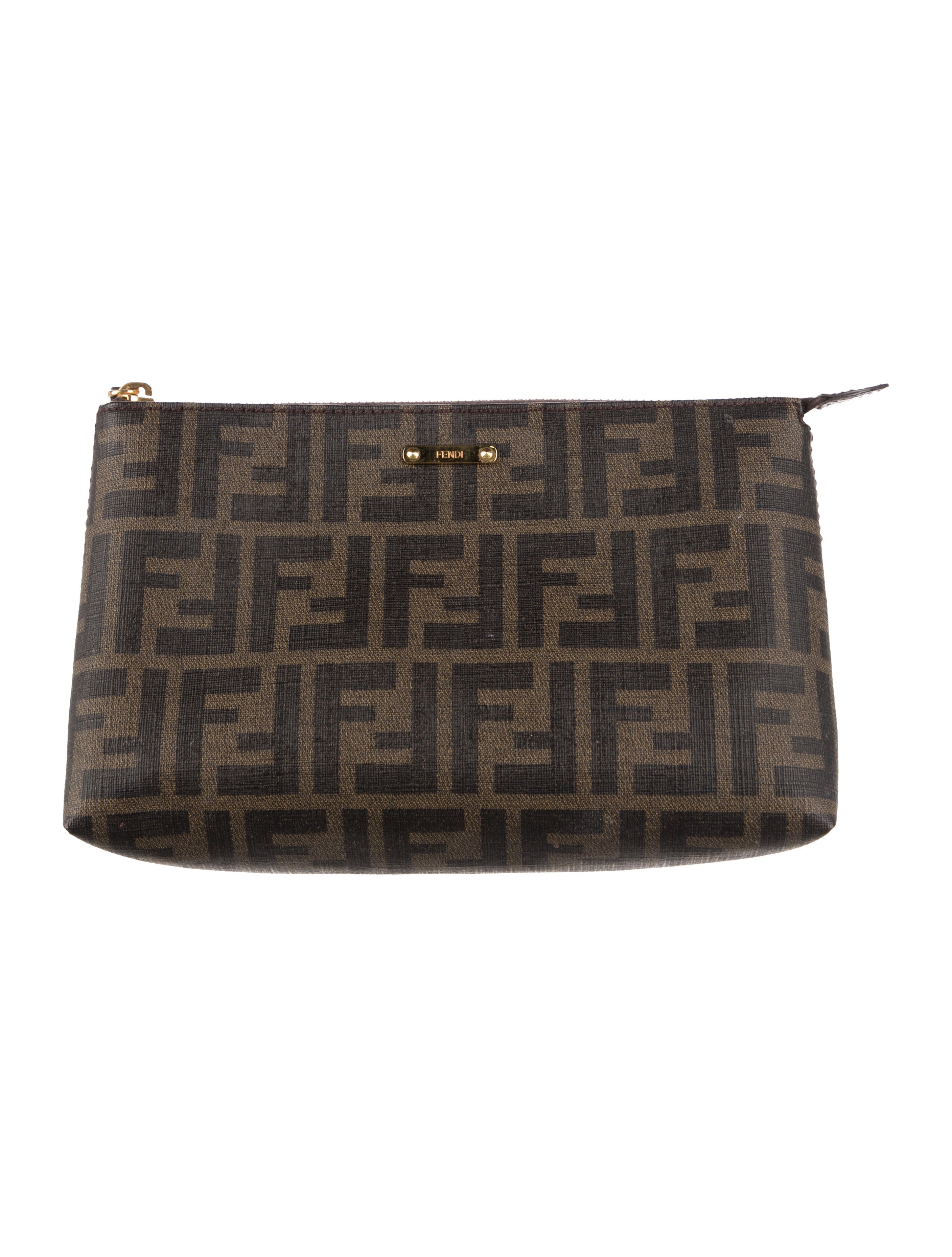 Fendi brown canvas cosmetic bag