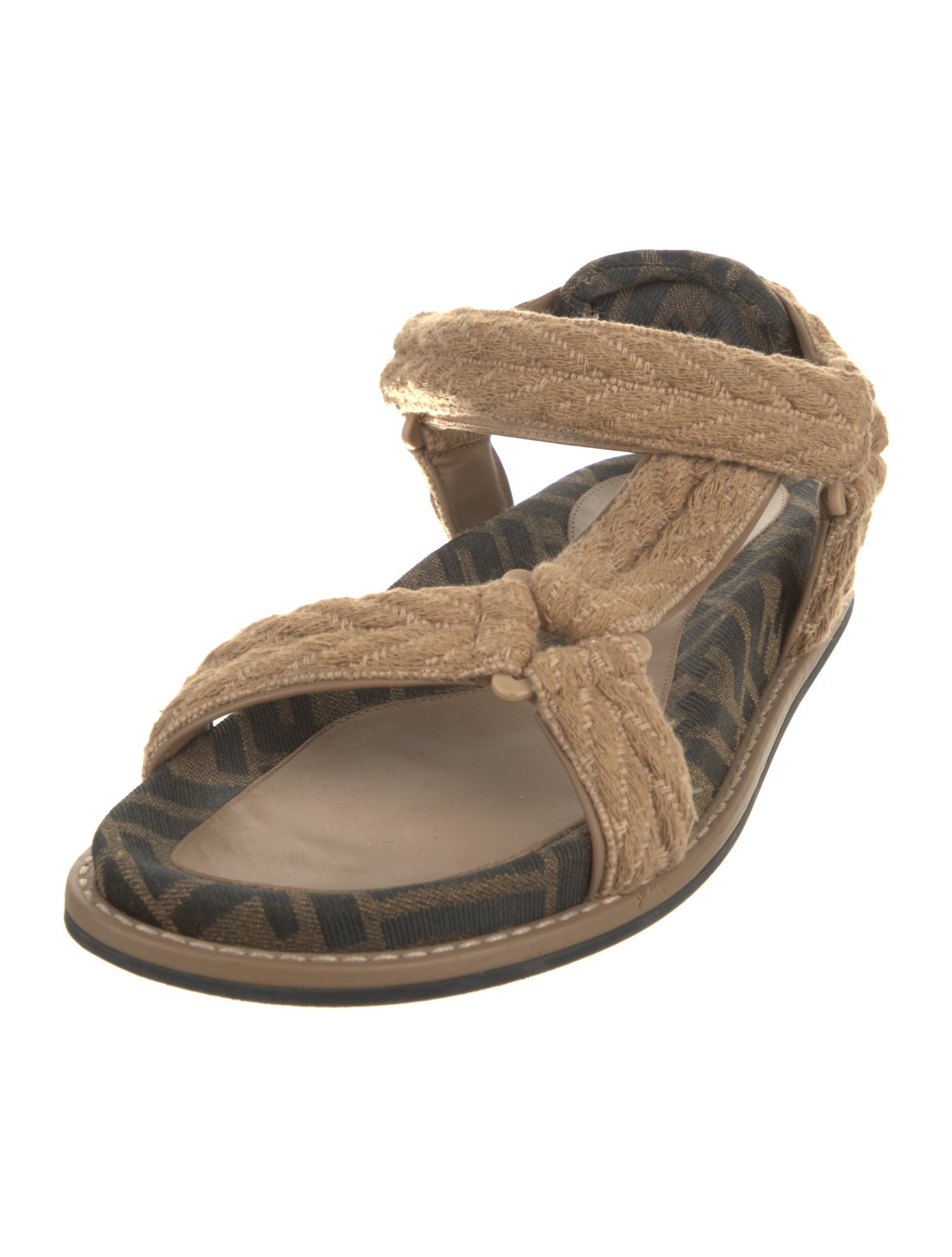 Fendi Zucca FF Logo Leather Trim Embellishment Espadrilles