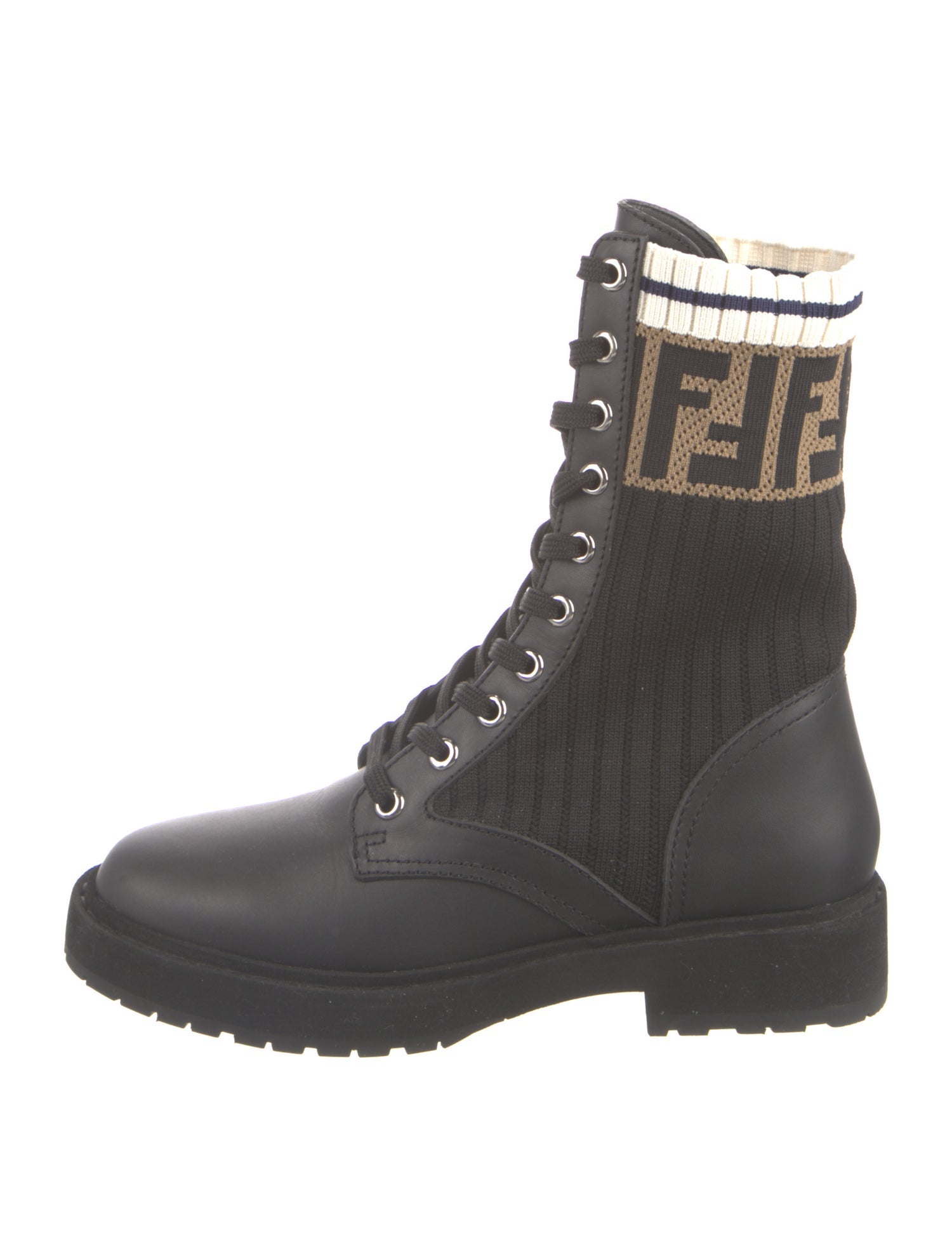 Fendi Zucca FF Logo Leather Combat Boots