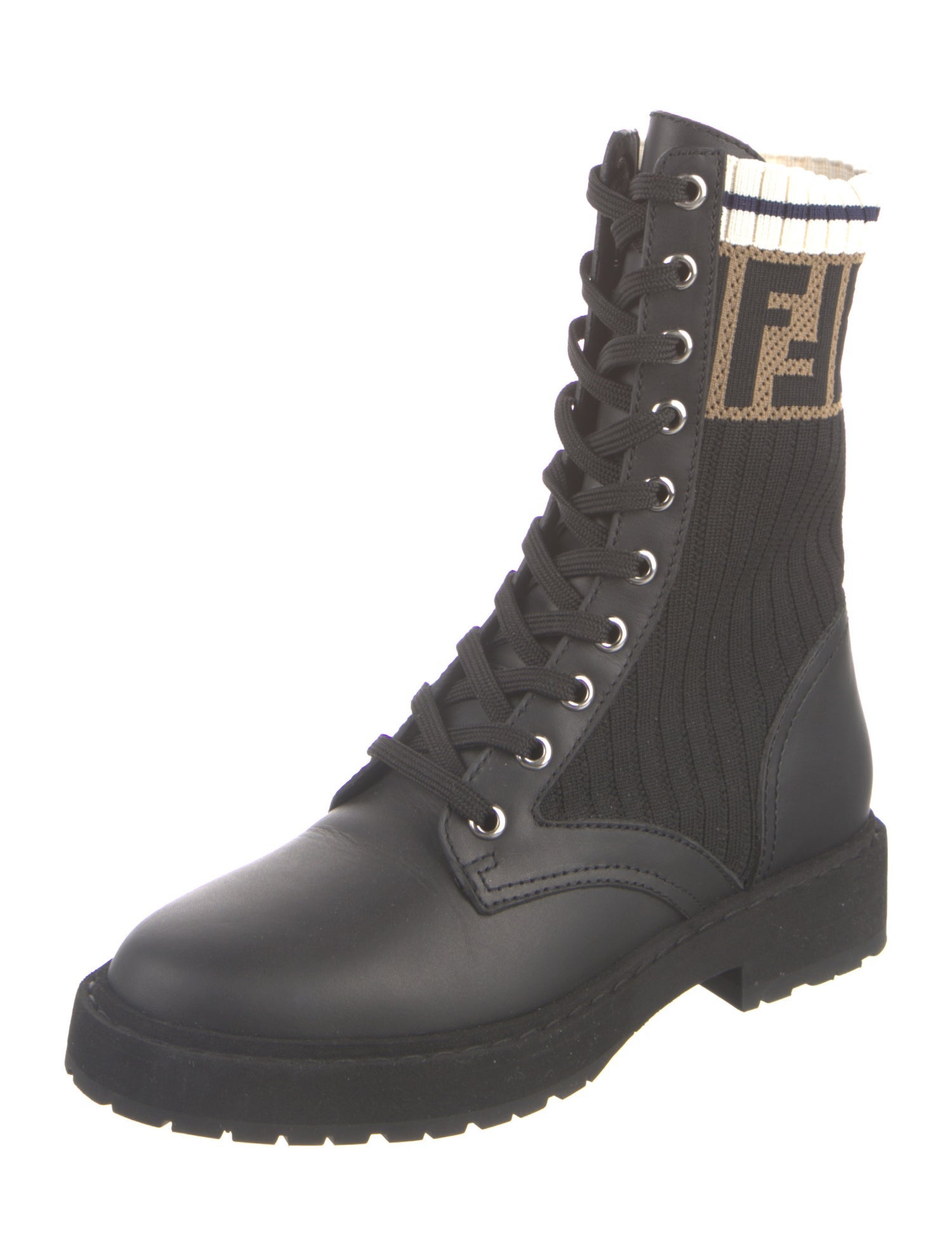 Fendi Zucca FF Logo Leather Combat Boots