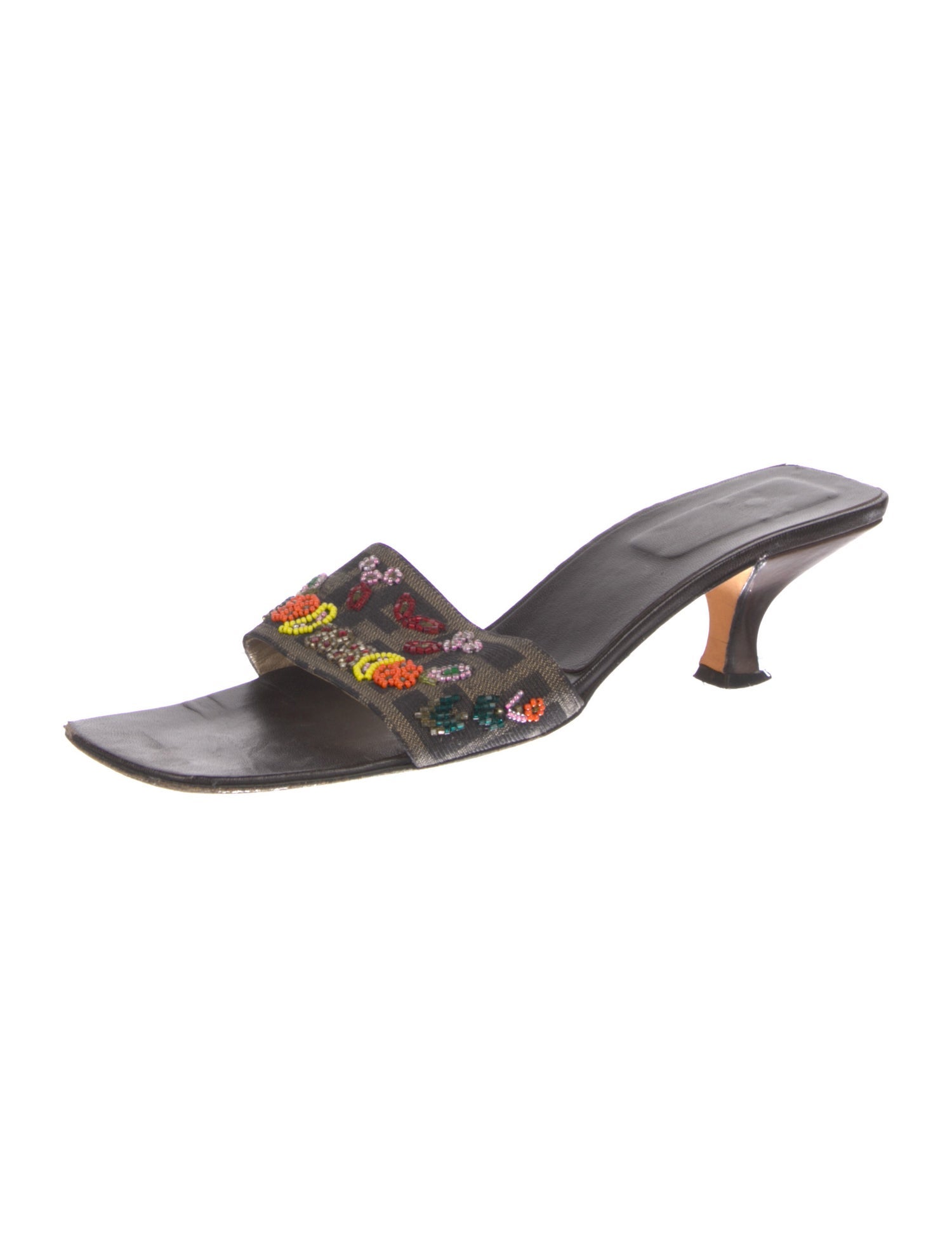 Fendi Zucca FF Logo Leather Slides
