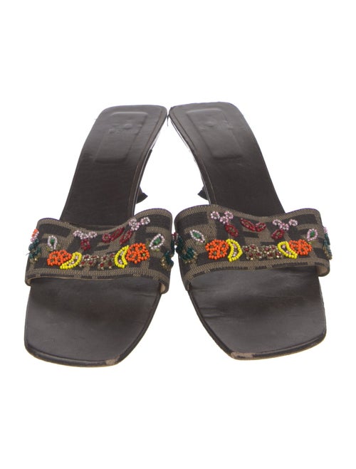 Fendi Zucca FF Logo Leather Slides