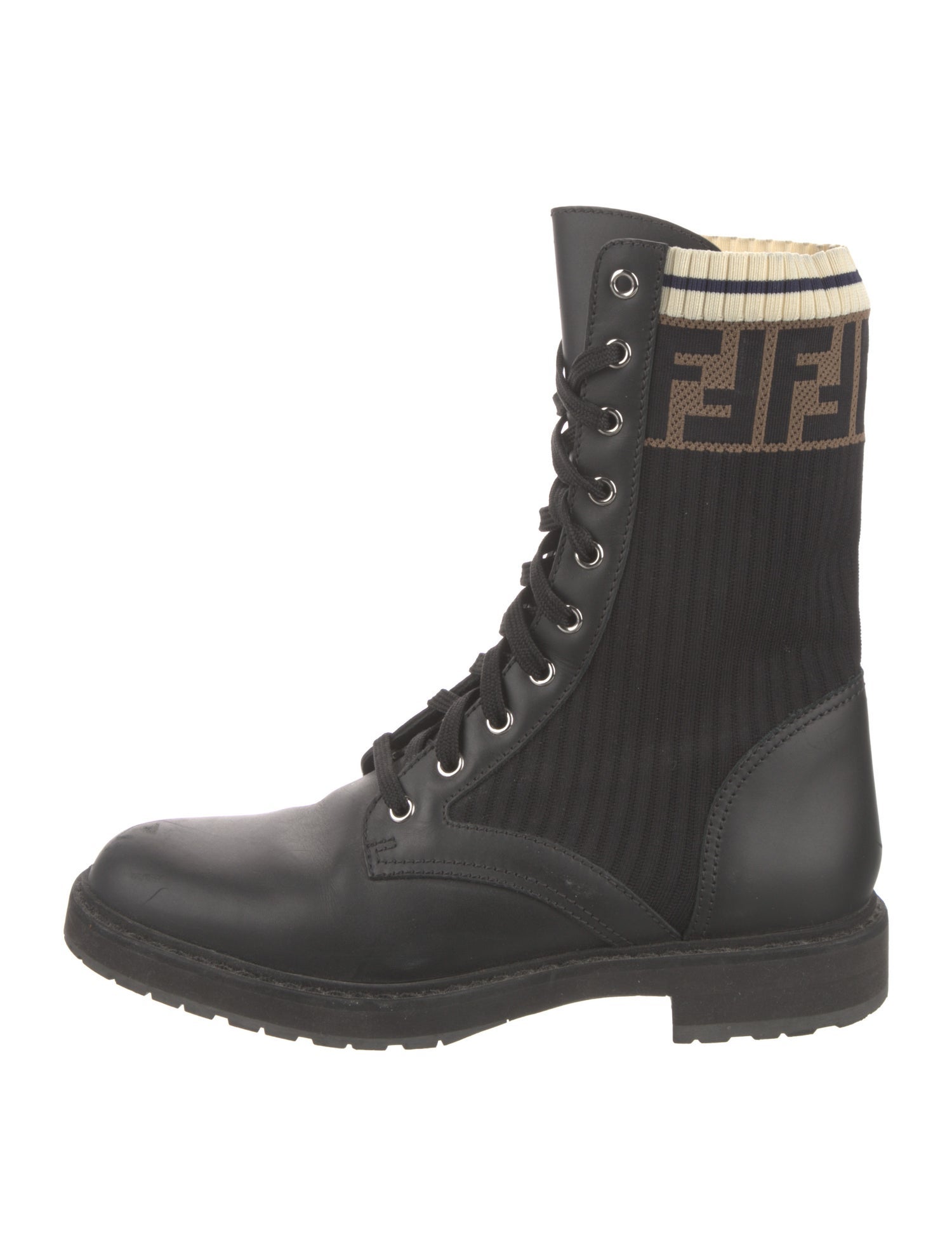 Fendi Zucca FF Logo Leather Combat Boots
