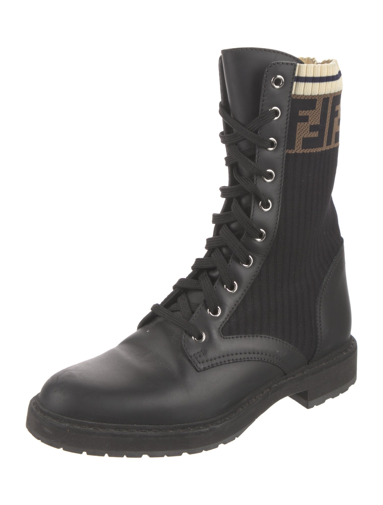 Fendi Zucca FF Logo Leather Combat Boots