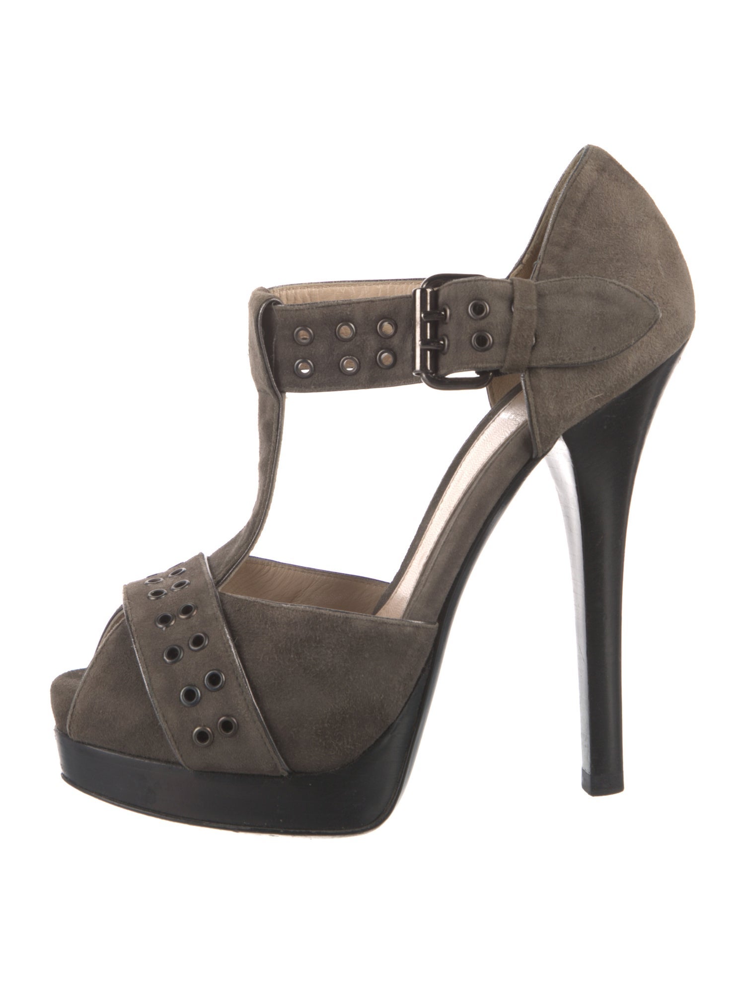 Fendi Suede Studded Accents T-Strap Sandals