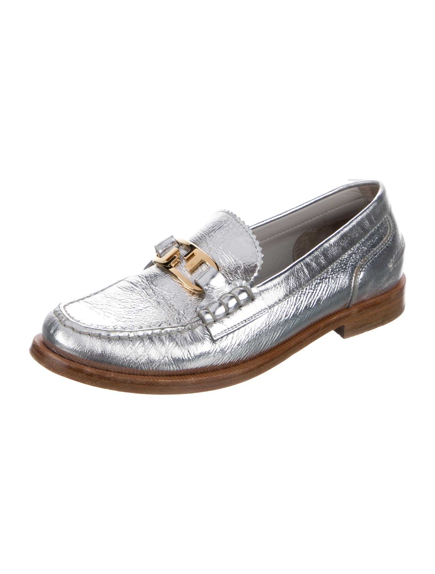 Fendi Leather Colorblock Pattern Loafers