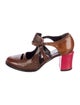 Fendi Leather Colorblock Pattern T-Strap Pumps