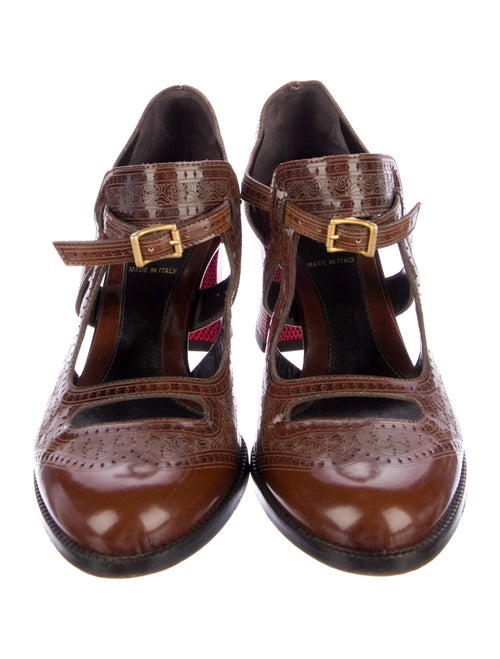 Fendi Leather Colorblock Pattern T-Strap Pumps