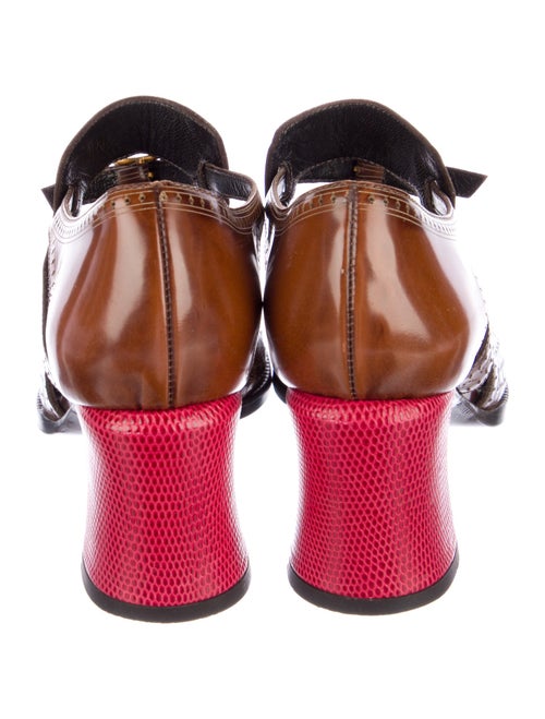 Fendi Leather Colorblock Pattern T-Strap Pumps