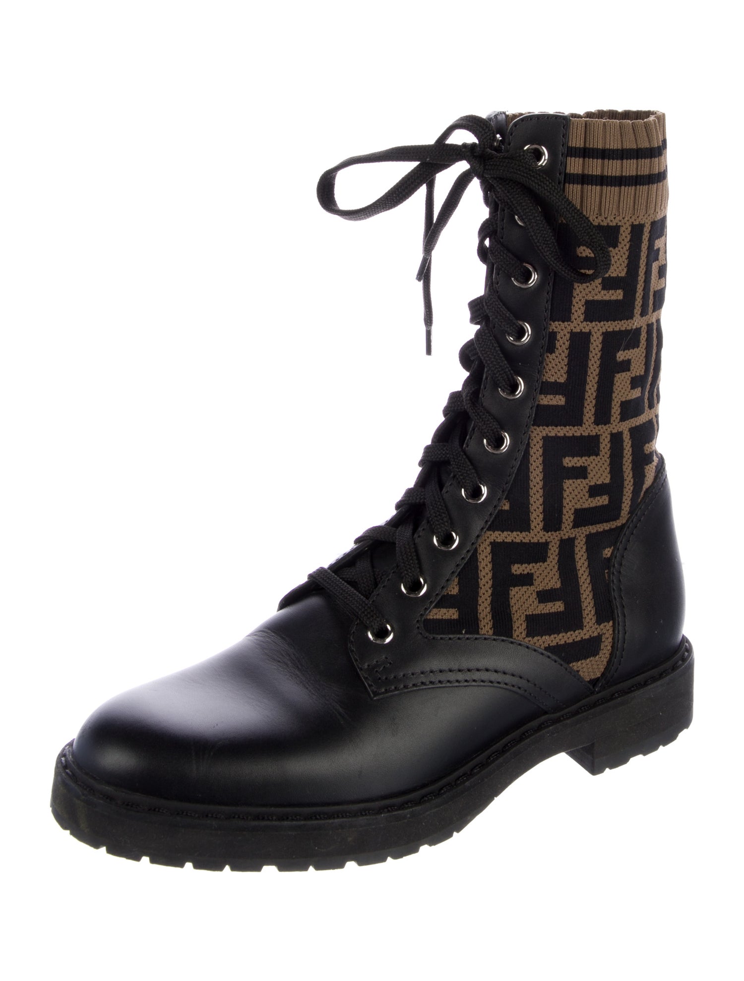 Fendi Zucca FF Logo Leather Combat Boots