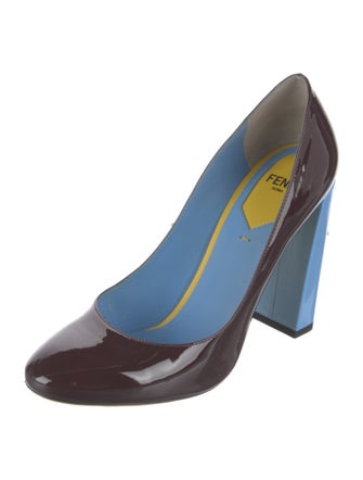 Fendi Patent Leather Colorblock Pattern Pumps