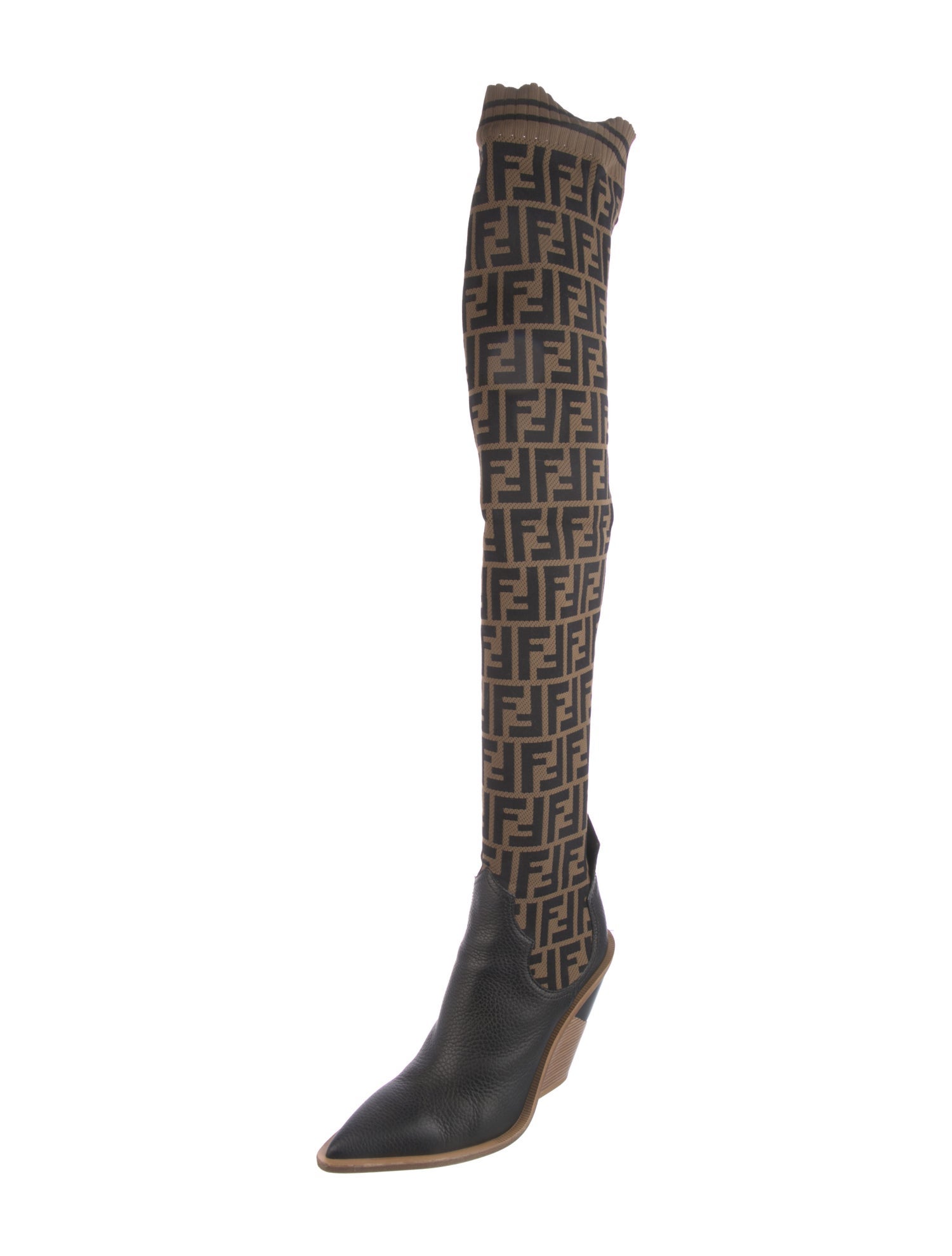Fendi Zucca FF Logo Printed Sock Boots
