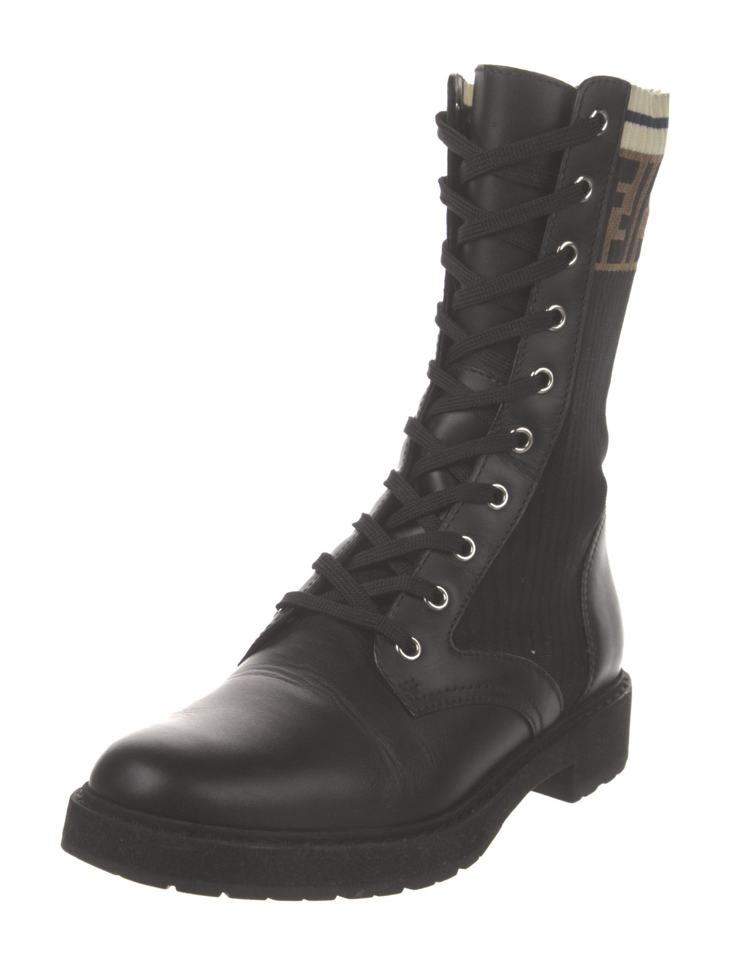 Fendi Zucca FF Logo Leather Combat Boots