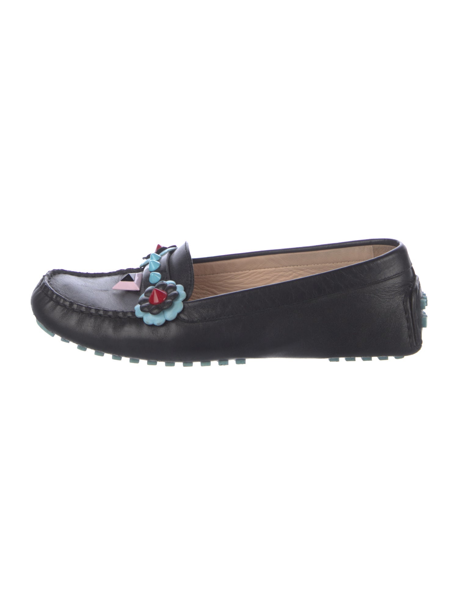 Fendi Spike Accents Leather Loafers