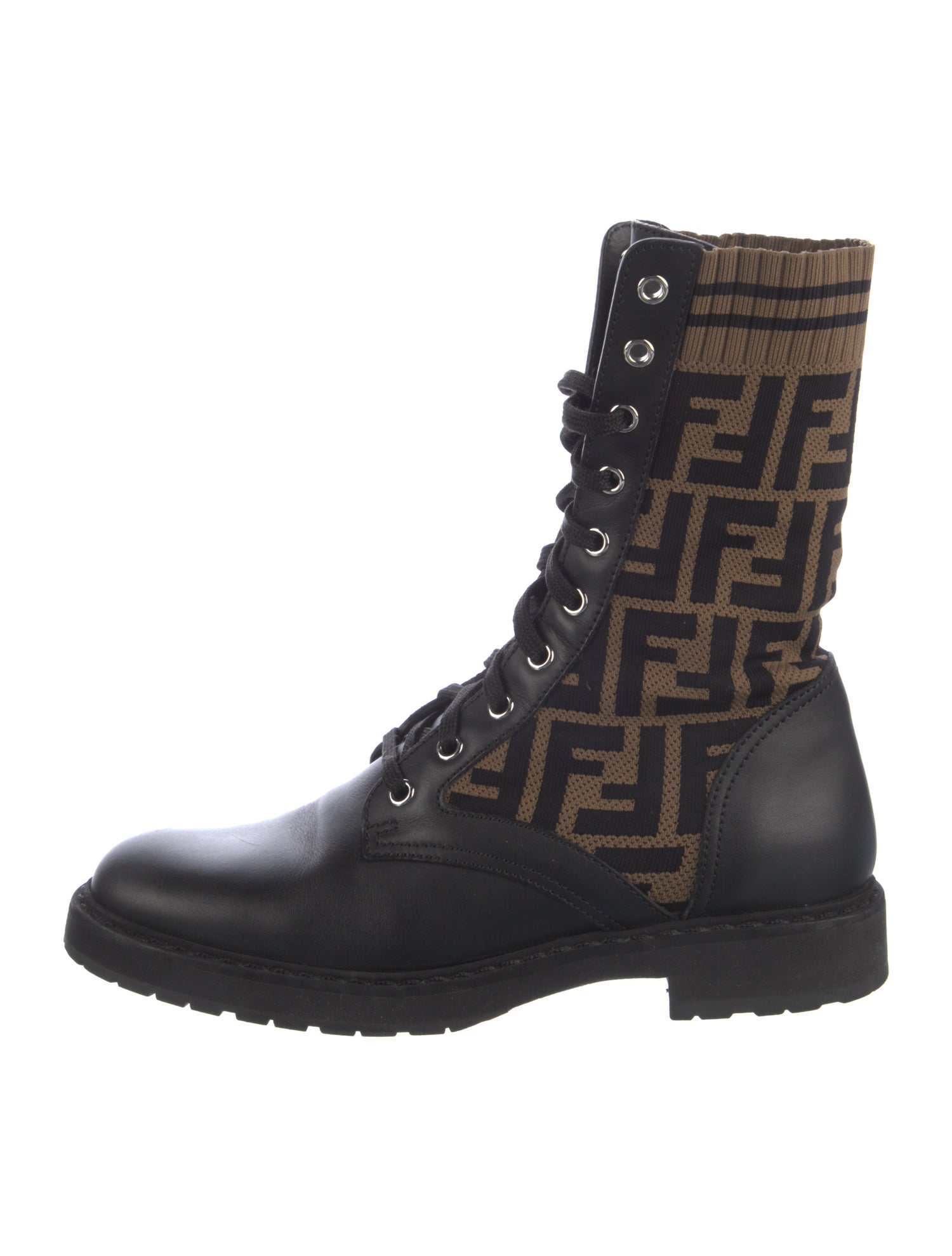 Fendi Zucca FF Logo Leather Combat Boots
