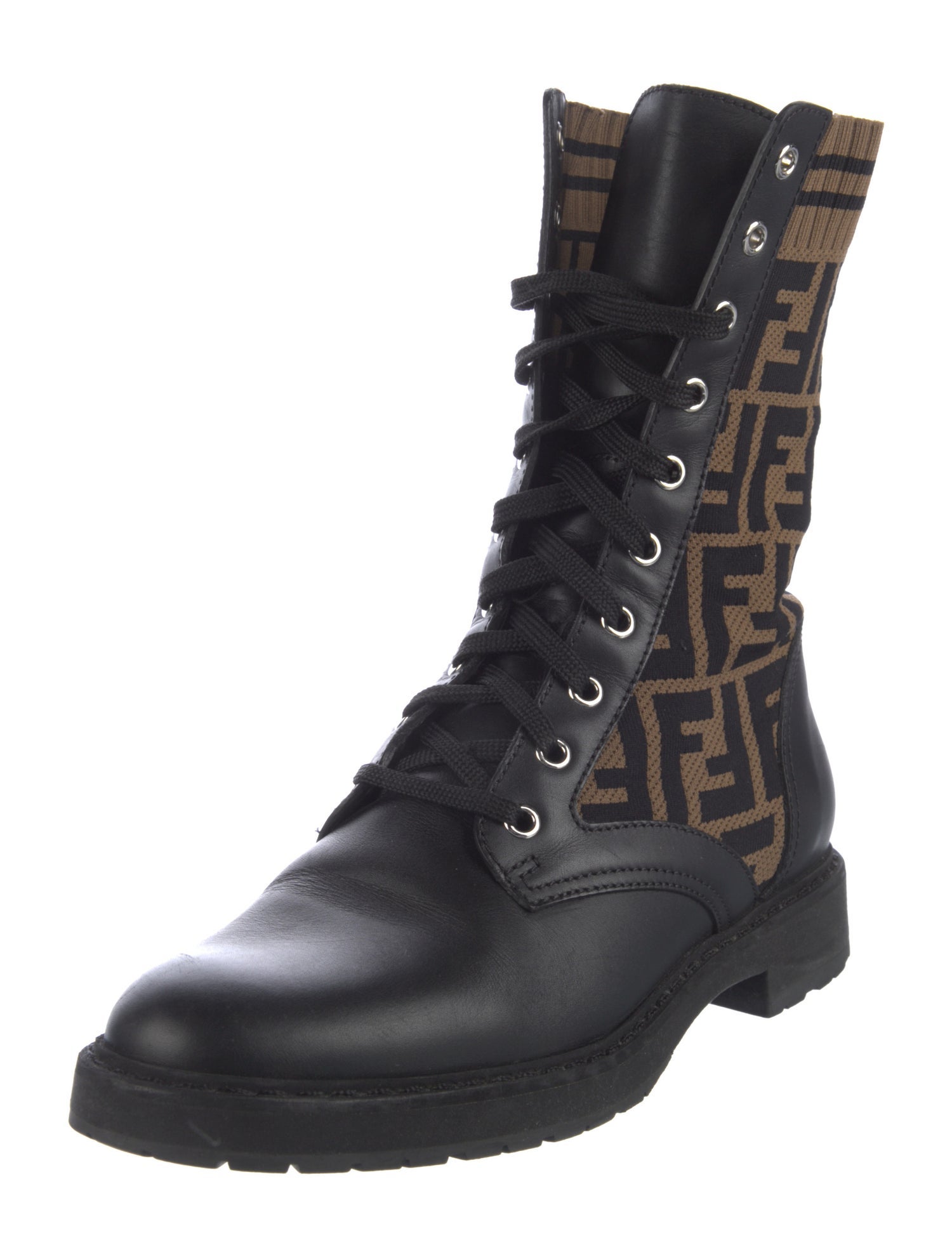 Fendi Zucca FF Logo Leather Combat Boots