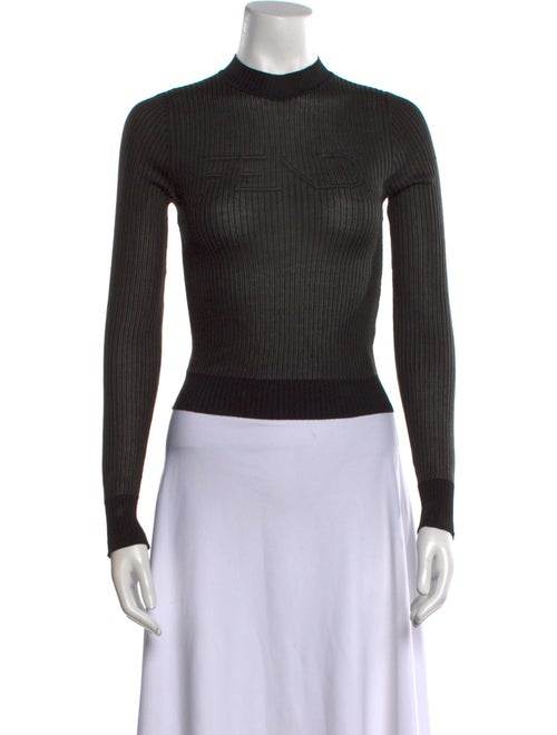 Fendi Mock Neck Long Sleeve Crop Top