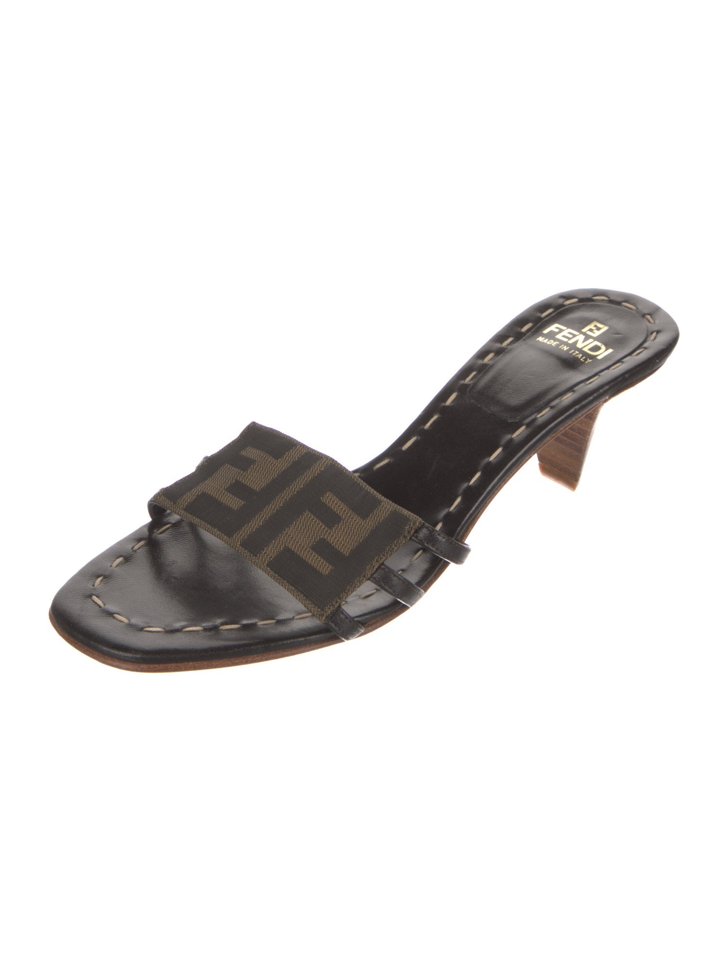 Fendi Zucca FF Logo Leather Slides