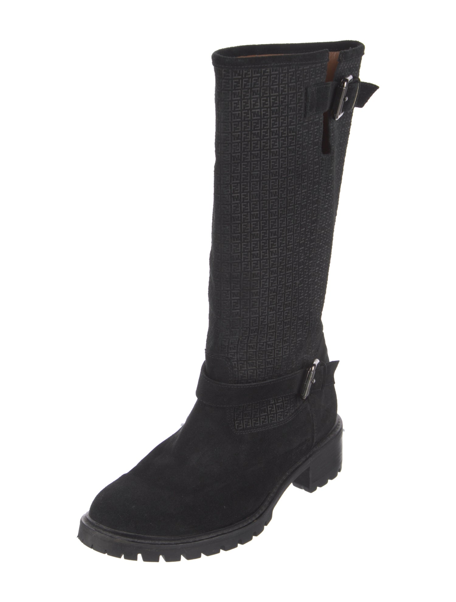 Fendi Zucca FF Logo Suede Moto Boots