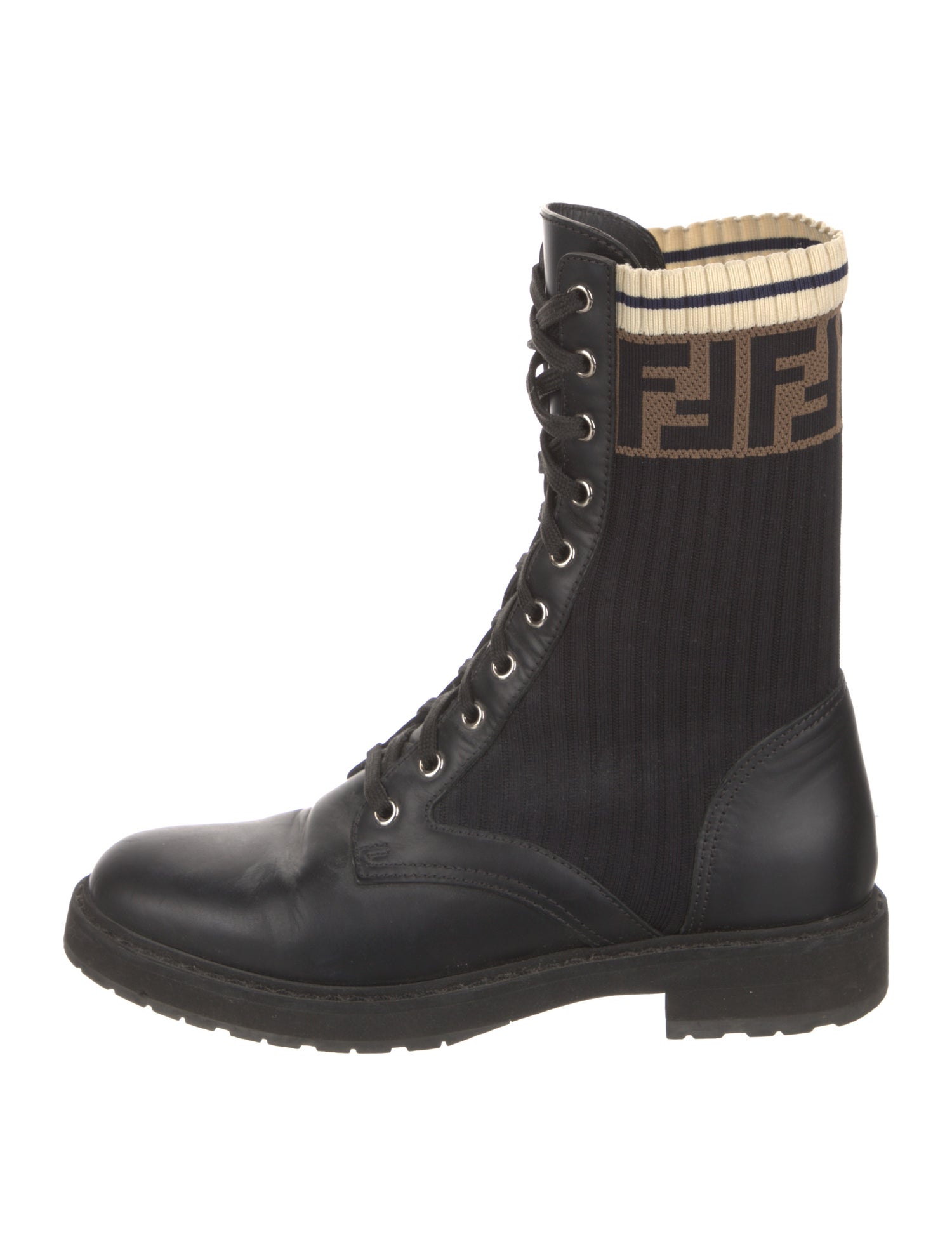 Fendi Rockoko Zucca FF Logo Combat Boots