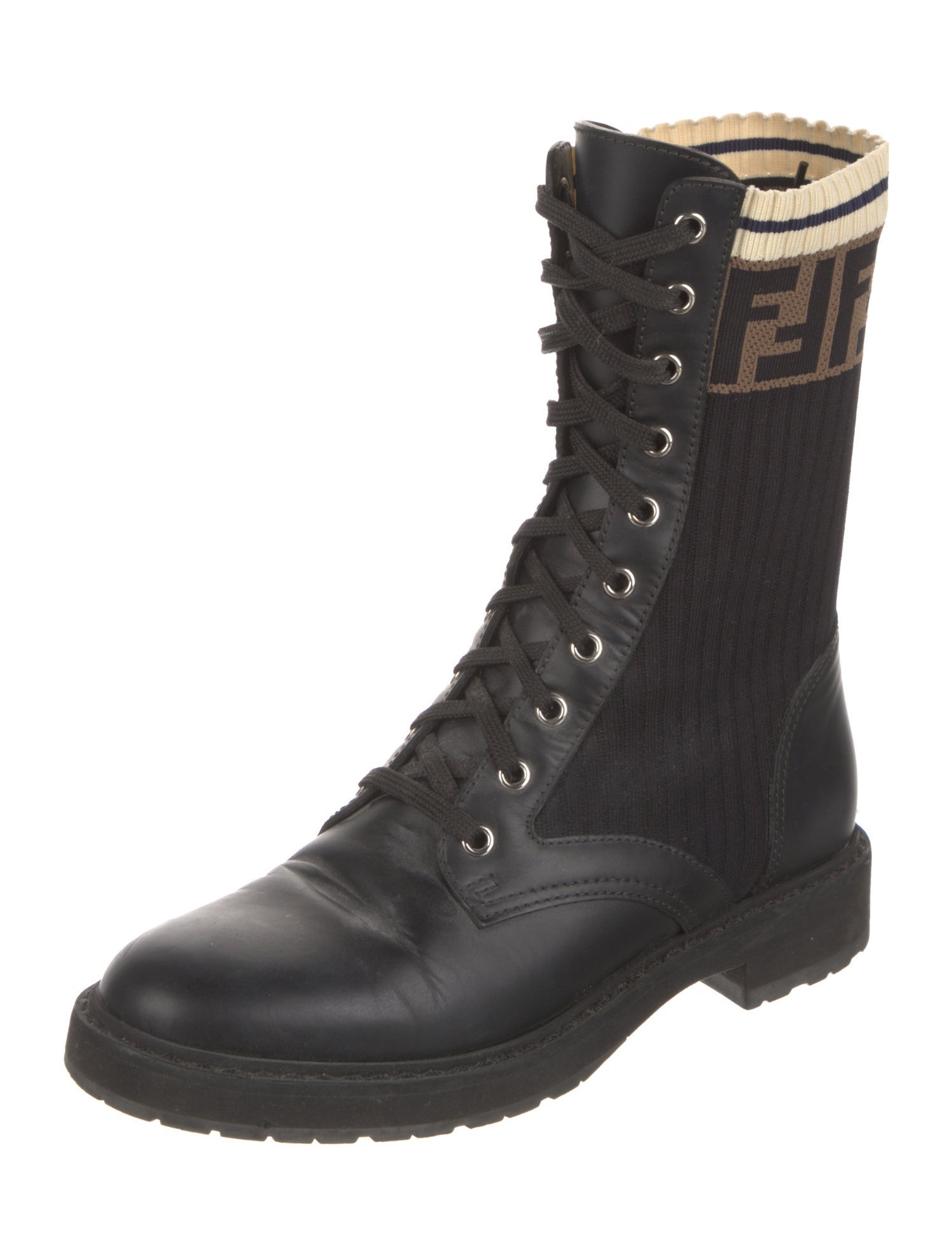 Fendi Rockoko Zucca FF Logo Combat Boots