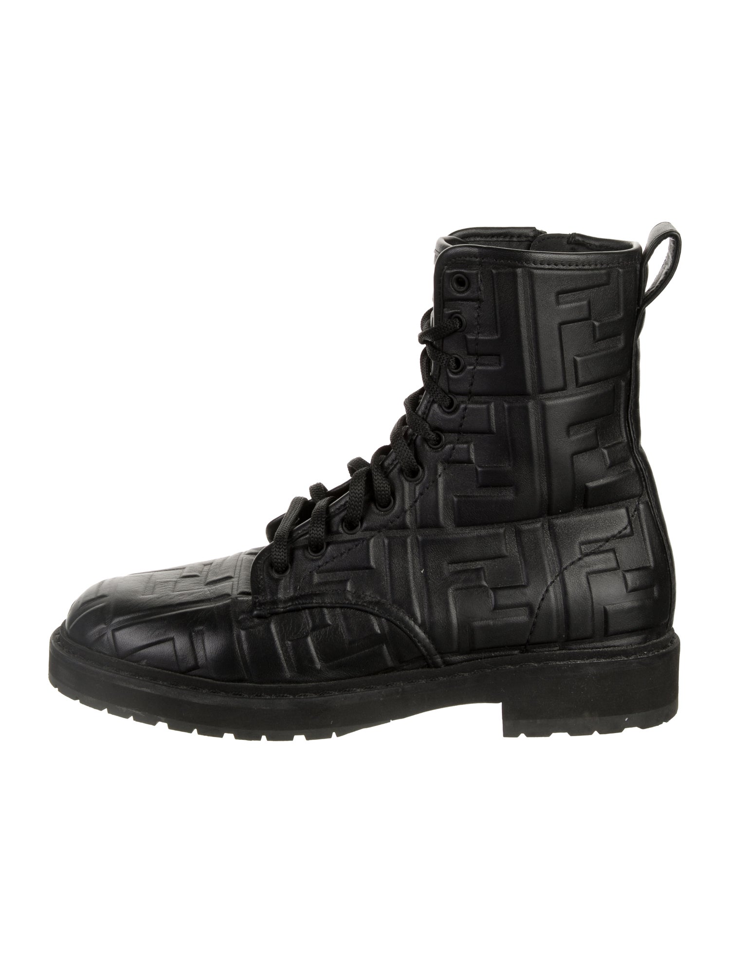 Fendi Zucca FF Logo Leather Combat Boots