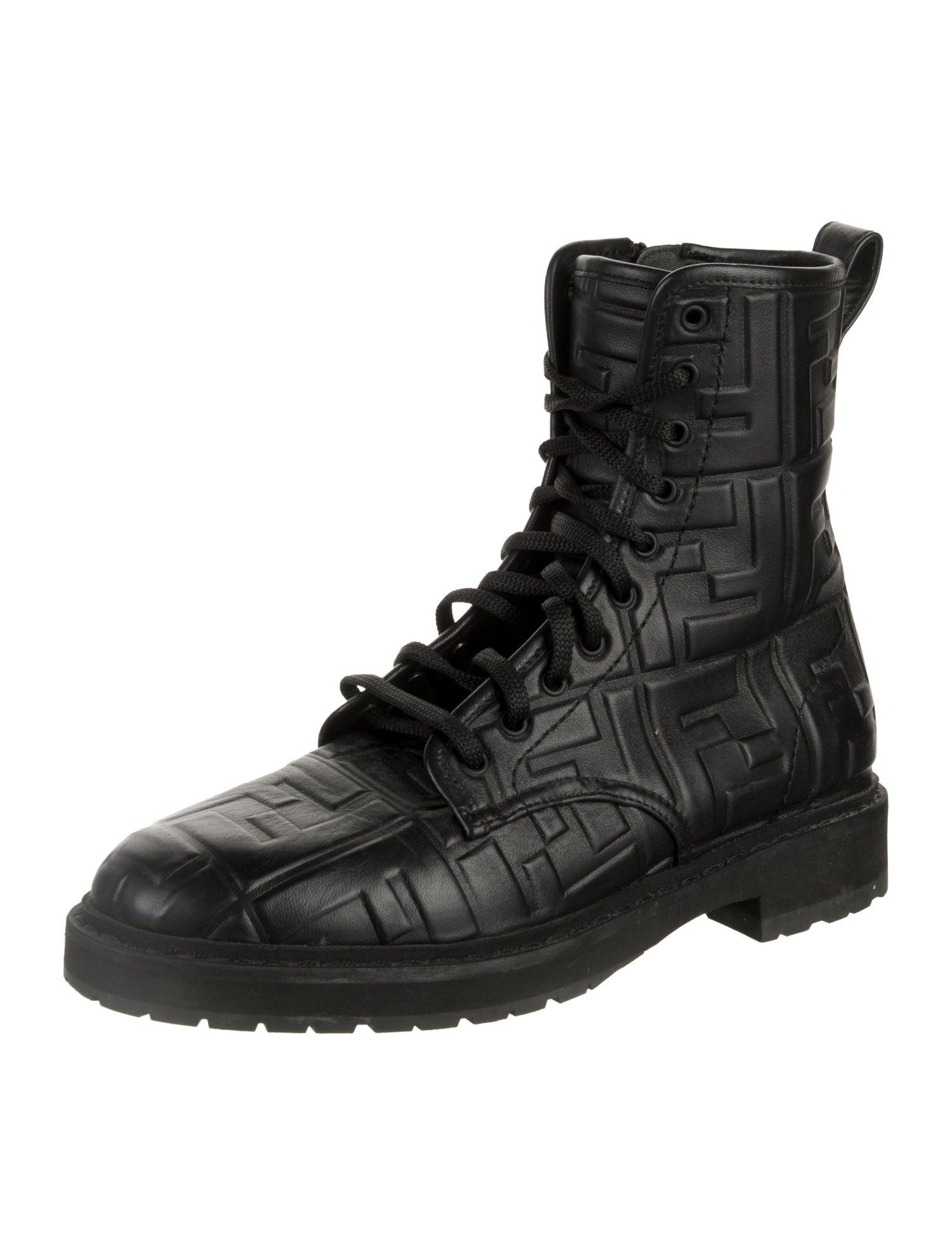 Fendi Zucca FF Logo Leather Combat Boots