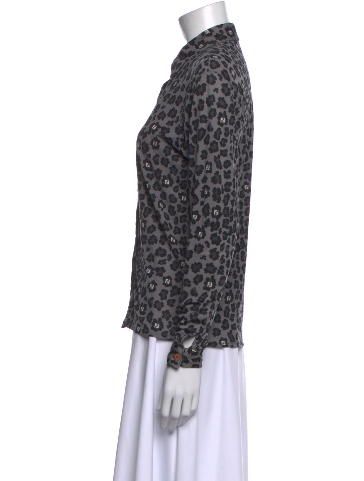 Fendi Animal Print Long Sleeve Button-Up Top