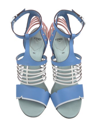 Fendi Leather Colorblock Pattern T-Strap Pumps