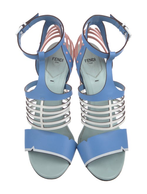 Fendi Leather Colorblock Pattern T-Strap Pumps