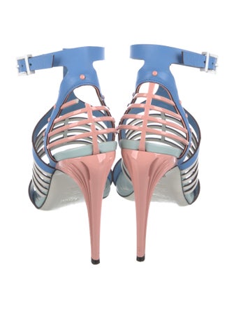 Fendi Leather Colorblock Pattern T-Strap Pumps
