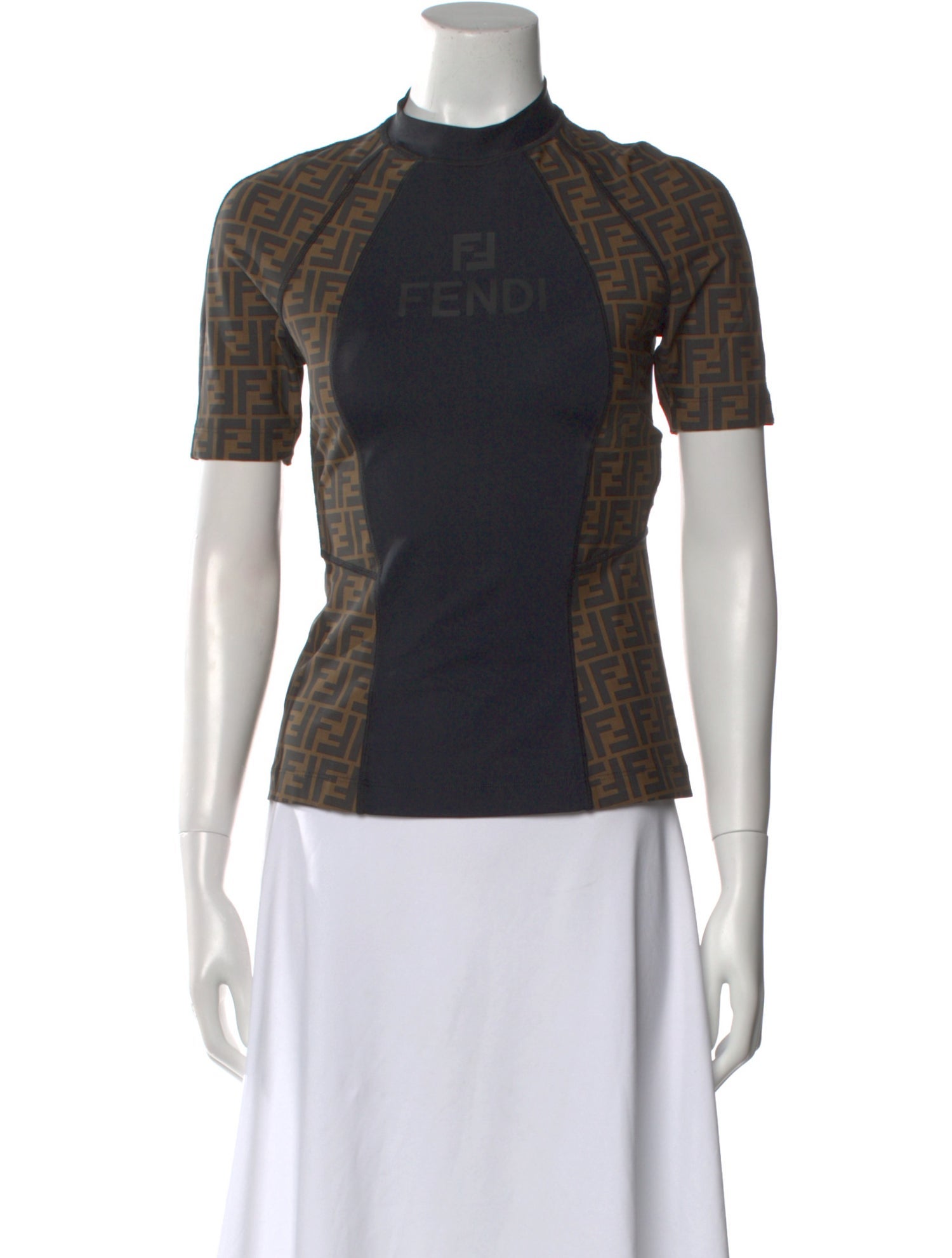 Fendi Graphic Print Mock Neck T-Shirt