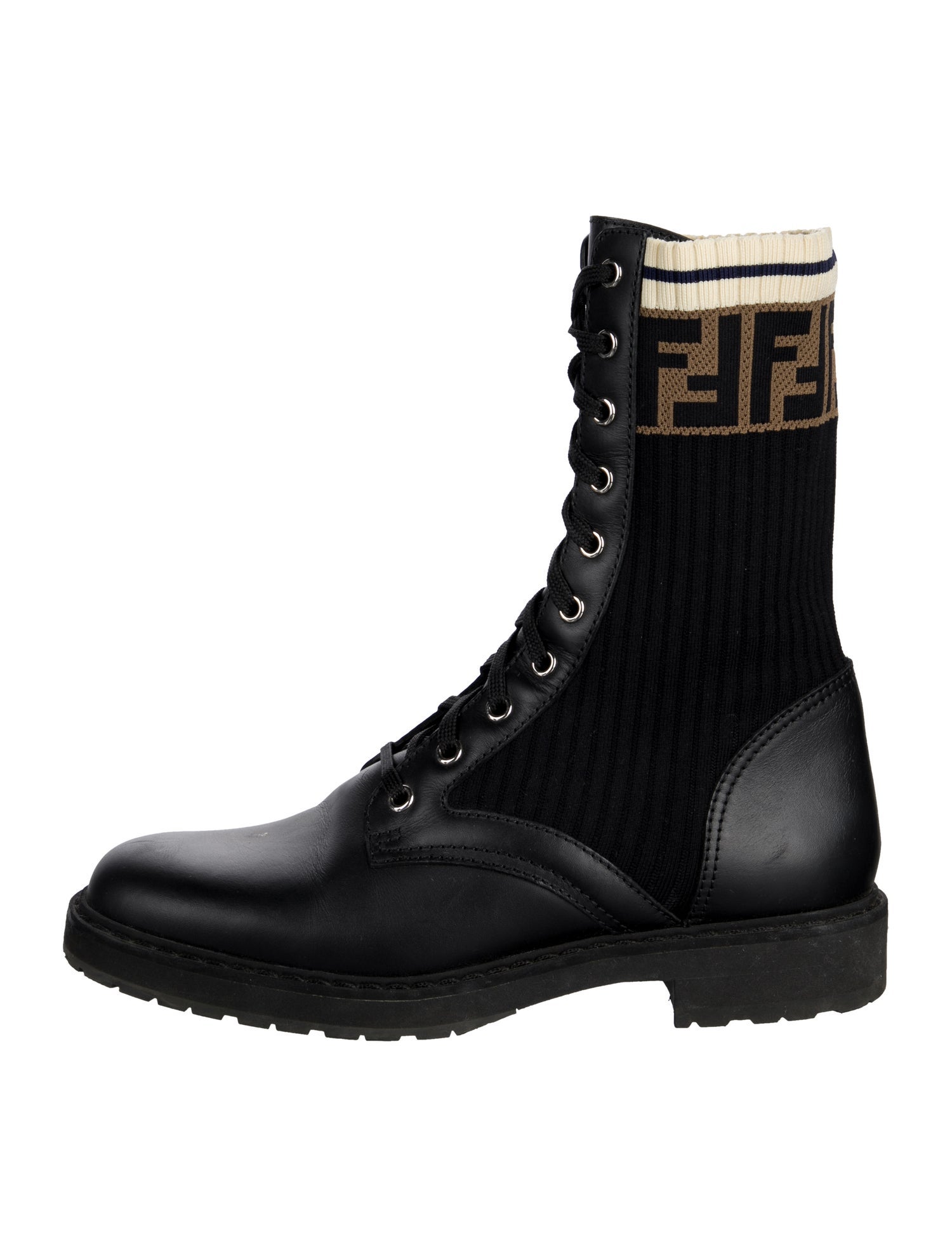 Fendi Zucca FF Logo Leather Combat Boots