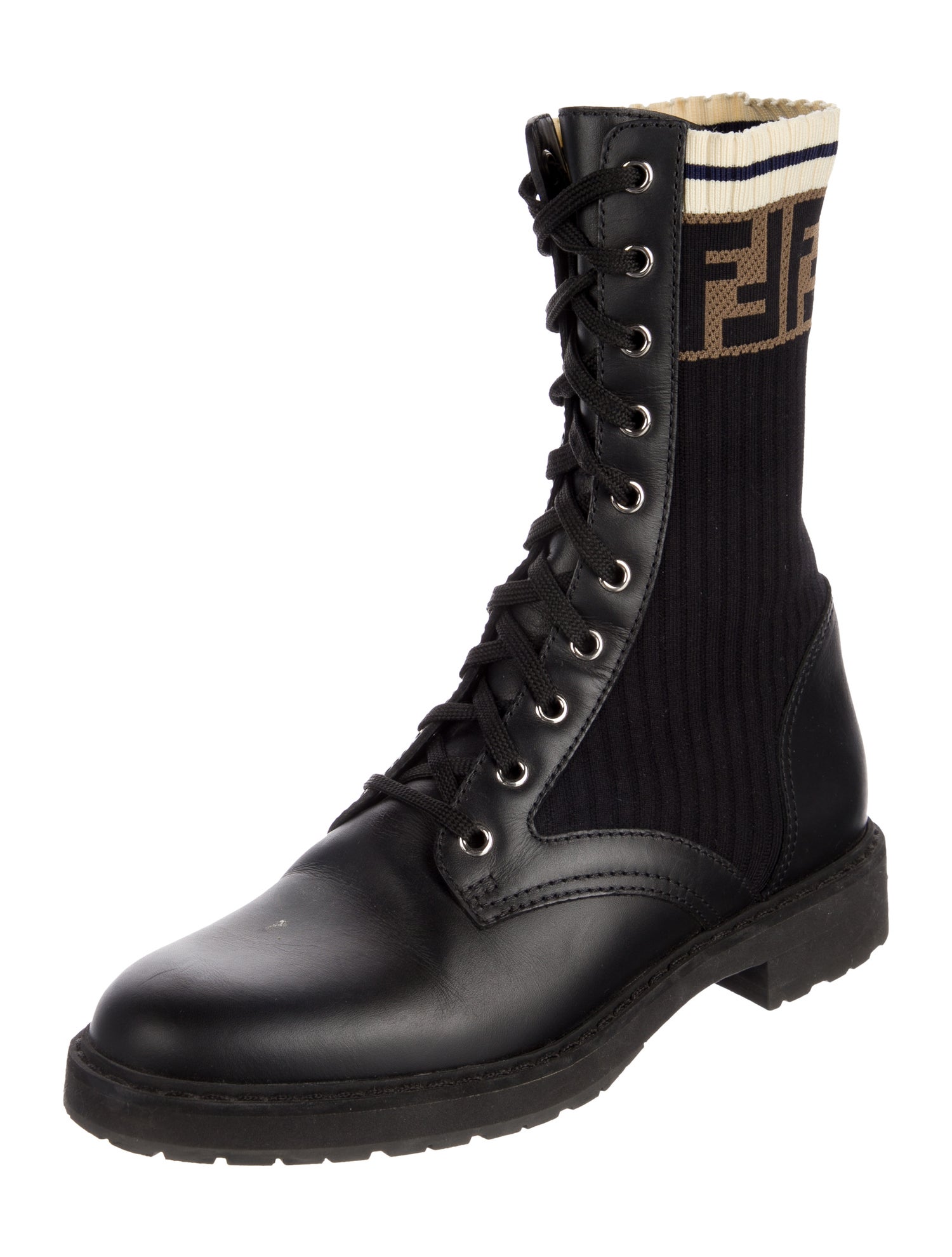 Fendi Zucca FF Logo Leather Combat Boots