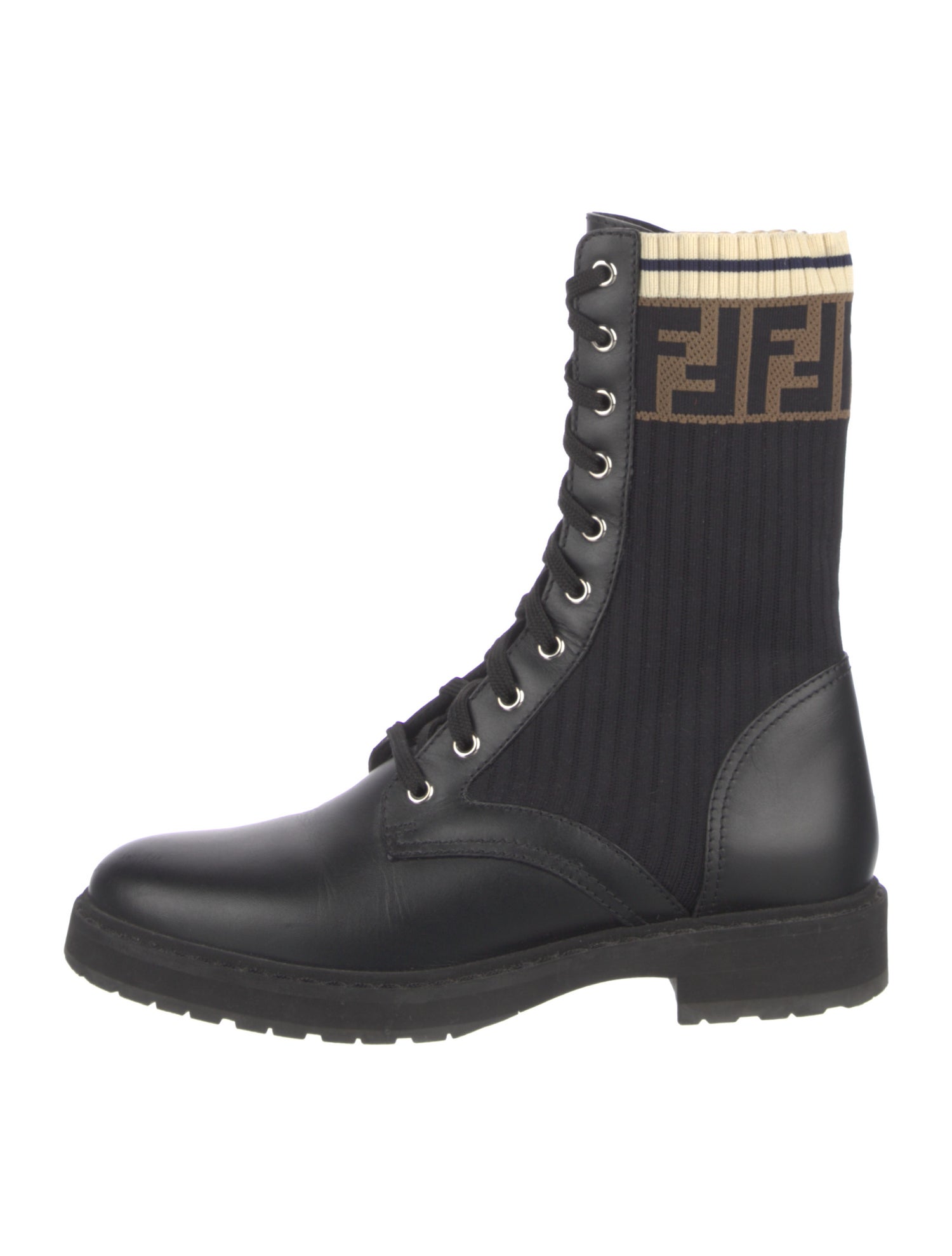 Fendi Zucca FF Logo Leather Combat Boots