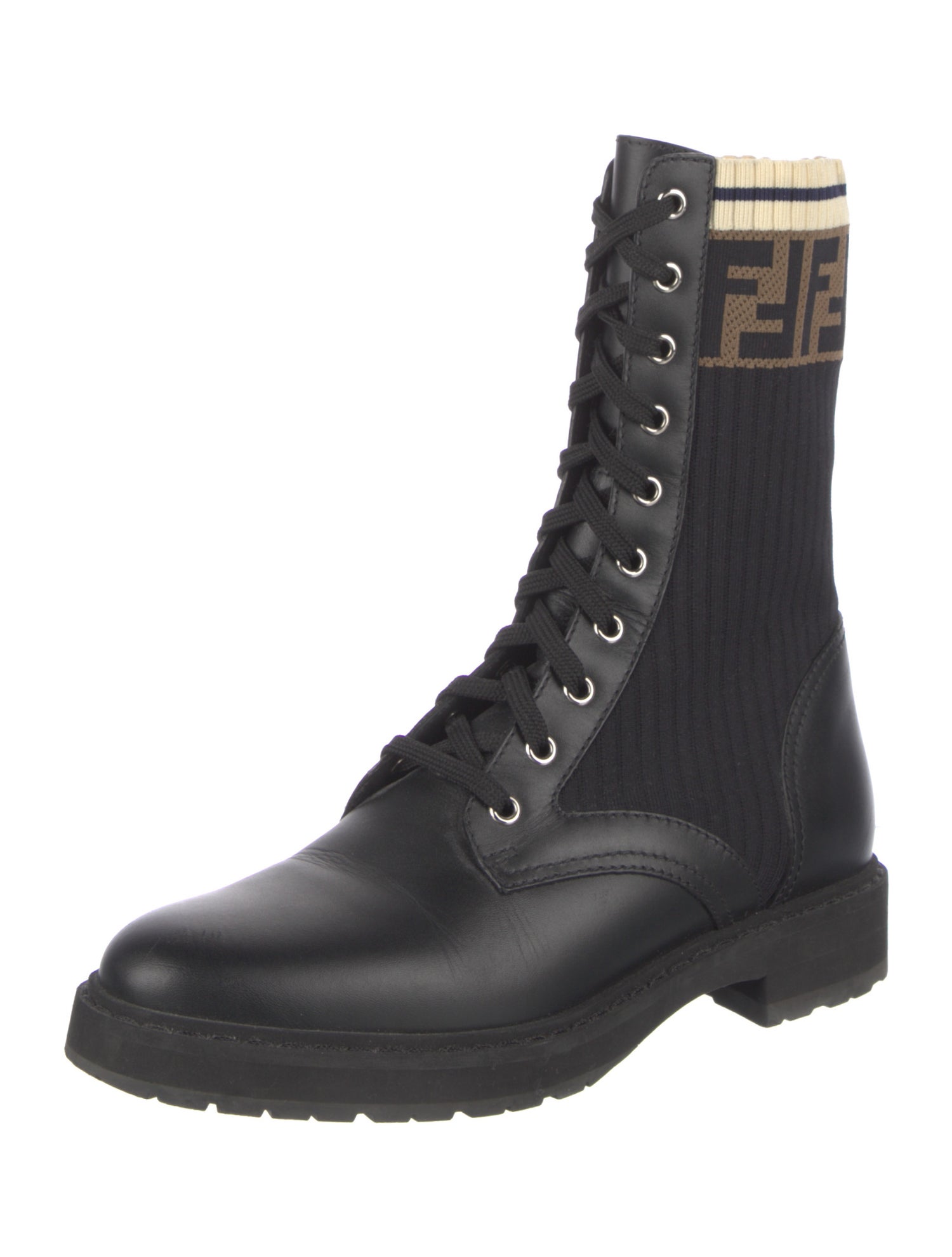 Fendi Zucca FF Logo Leather Combat Boots
