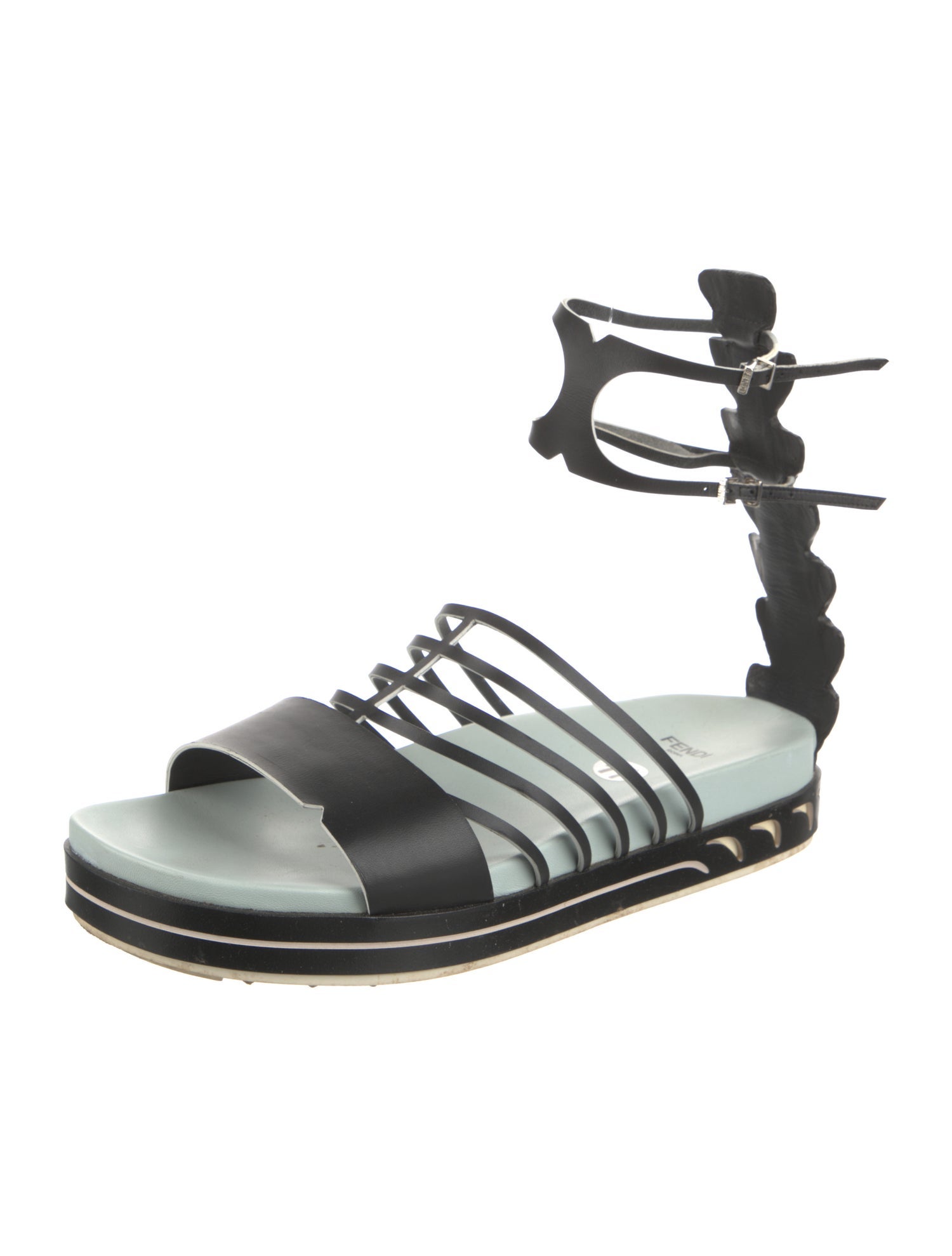 Fendi Leather Lasercut Accents Gladiator Sandals