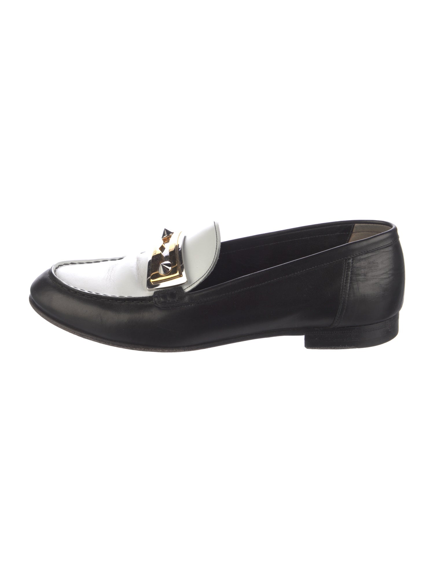 Fendi Leather Studded Accents Loafers