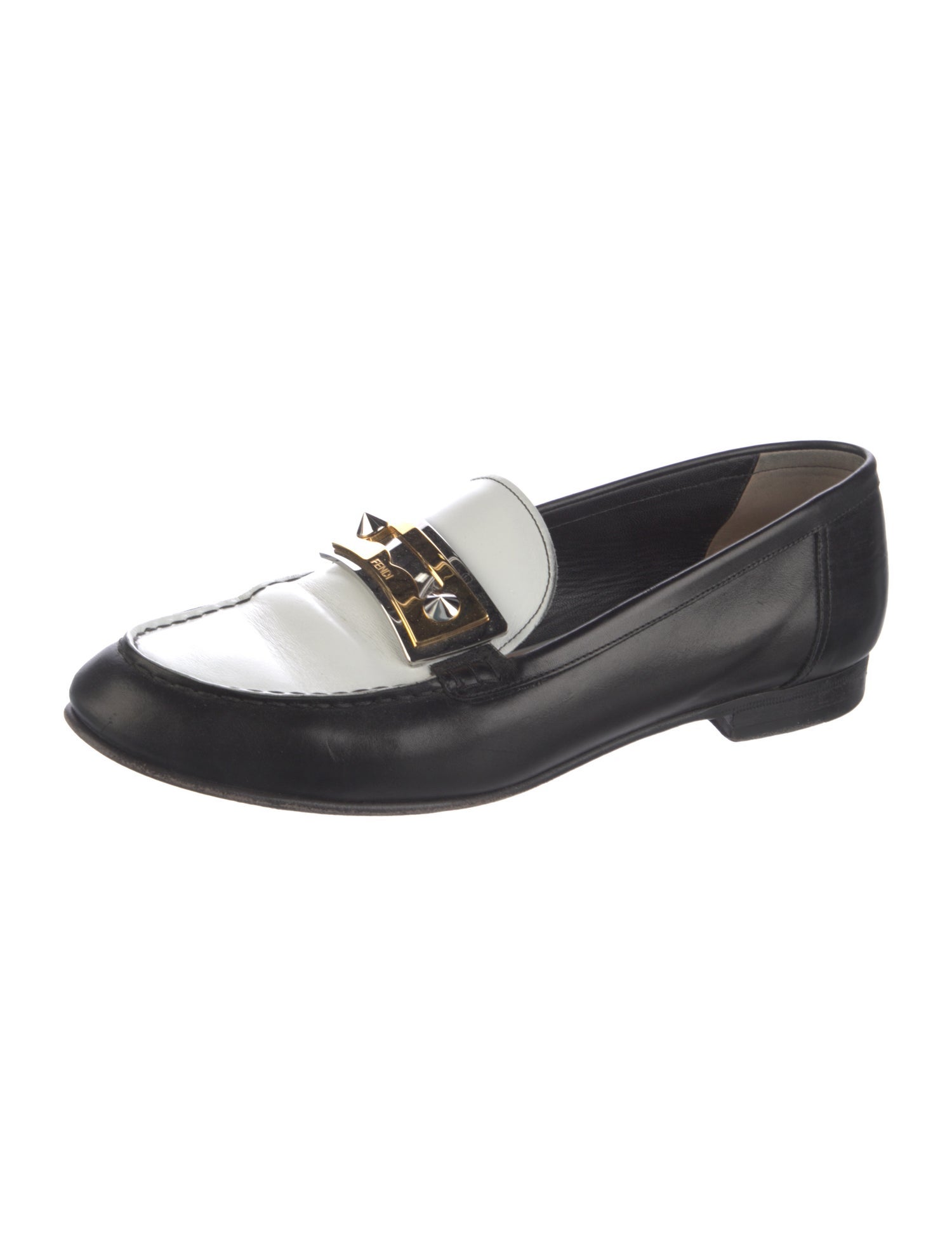 Fendi Leather Studded Accents Loafers