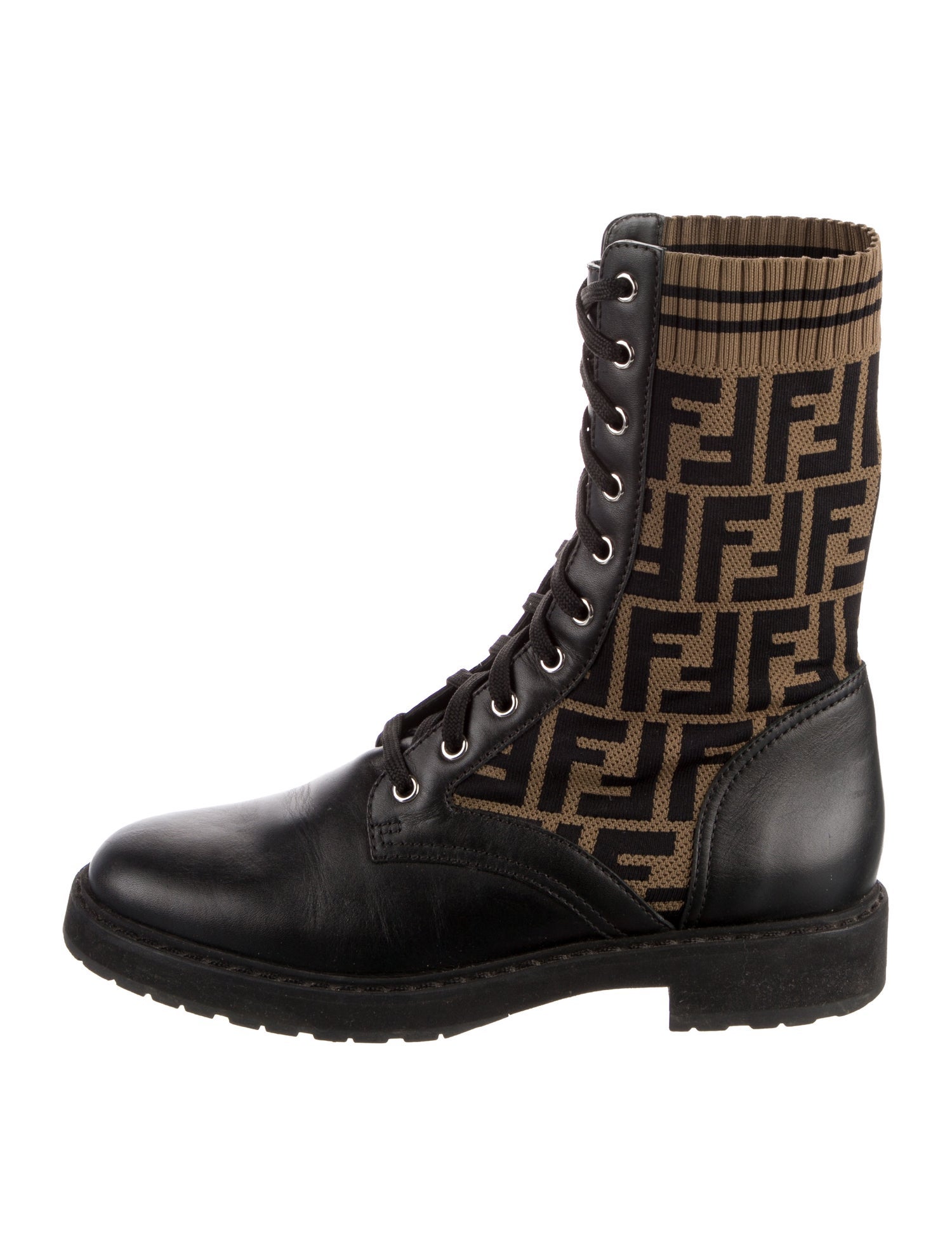 Fendi Zucca FF Logo Leather Combat Boots